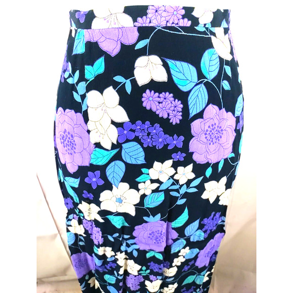 Dress Barn Women's Skirt Size 10 Long Midi Black Purple Flowers Back Zip - Picture 2 of 5